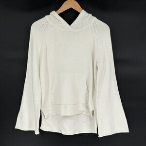 White + Warren Women's Knit Hooded Bell Sleeve Sweater S Off White Boho Coastal